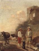 unknow artist A landscape with young boys tending their animals before a set of ruins oil painting artist